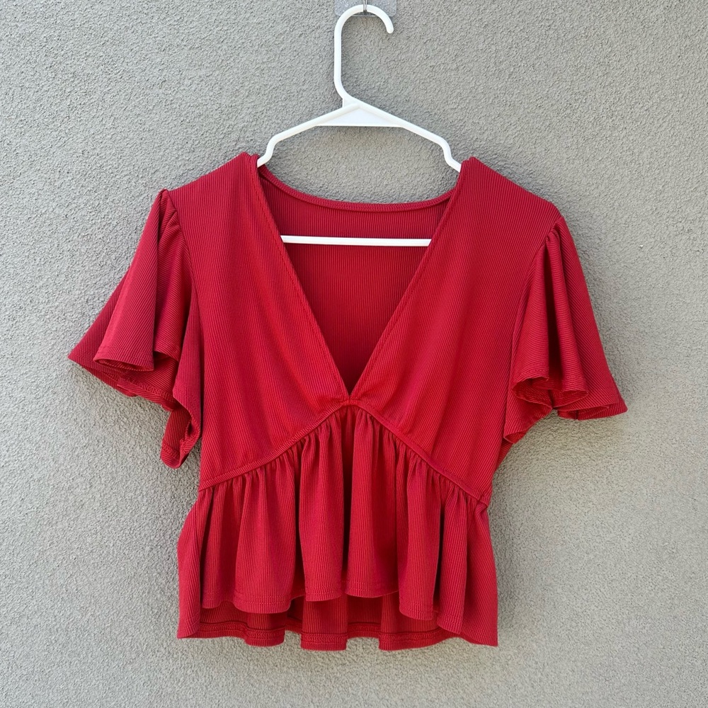 SHEIN Deep Vneck Ruffle Top